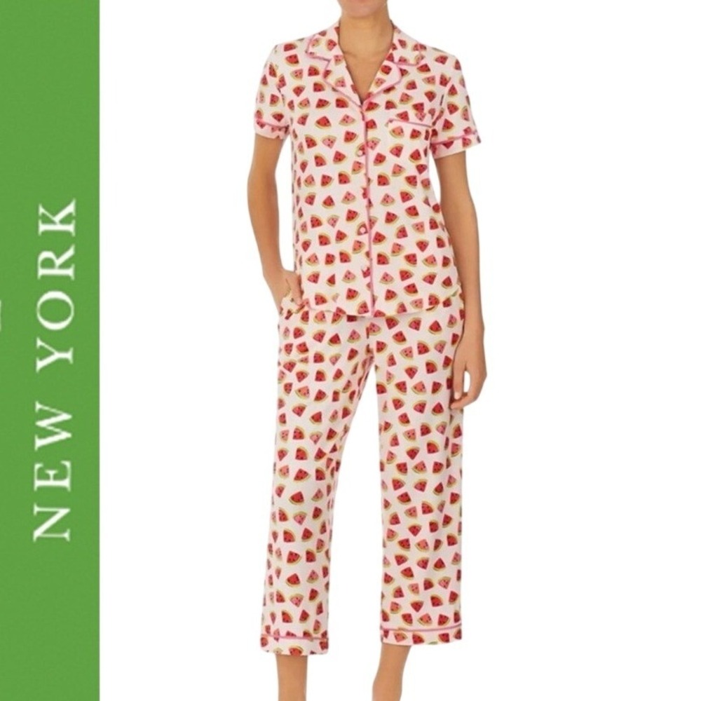 Kate Spade New York Pink Watermelon Print Pajama Set 2X Plus Short Sleeve Crop